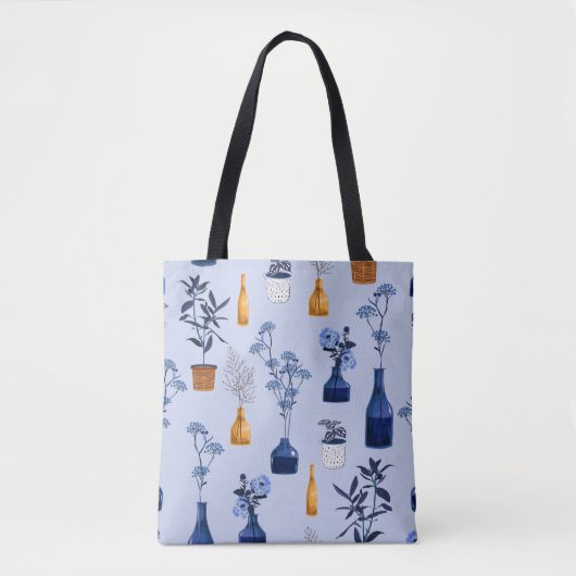 Tote Bag Monotone de fleurs modernes et vase, pot avec bot (Devant)