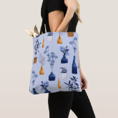 Tote Bag Monotone de fleurs modernes et vase, pot avec bot (De près)