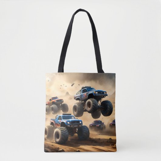 Tote Bag Monster Trucks Courant Dans Le Désert, (Devant)