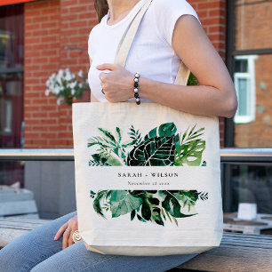 Tote Bag Monstère Tropical Green Foliage Mariage Feuilleté