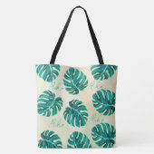 Tote Bag Monstère tropicale émeraude palmier vert feuille a (Dos)