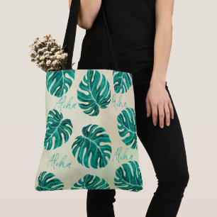 Tote Bag Monstère tropicale émeraude palmier vert feuille a