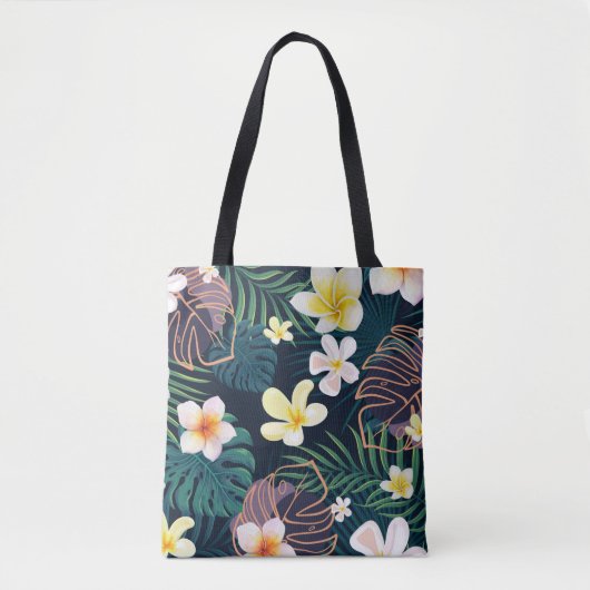 Tote Bag Monstère tropicale fleurs de plumeria feuille (Devant)