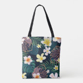 Tote Bag Monstère tropicale fleurs de plumeria feuille (Dos)