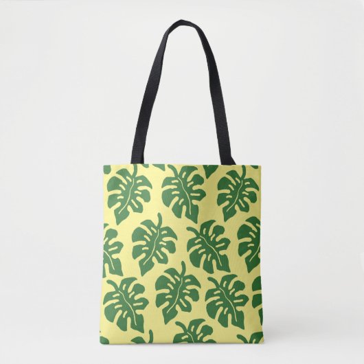 Tote Bag Monstère Tropicale Vert et Jaune Motif Feuille (Devant)
