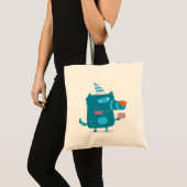 Tote Bag Monstre de dessin animé bleu avec Casquette de fêt (Devant (produit))