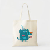 Tote Bag Monstre de dessin animé bleu avec Casquette de fêt (Devant)
