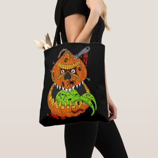 Tote Bag Monstres d'Halloween maléfiques réversible Déplais (De près)