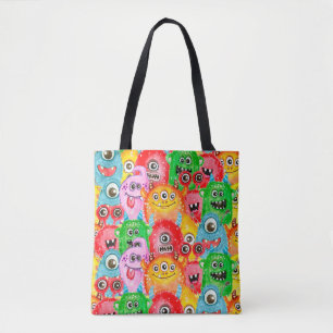 Tote Bag Monstres Drôle, Aquarelle Motif sans couture.