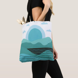 Tote Bag Montagne solaire géométrique abstraite avec bordur