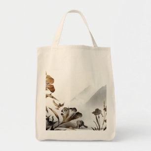 Tote Bag Montagnes Brumeuses Zen Oiseaux Minimalisme Nature