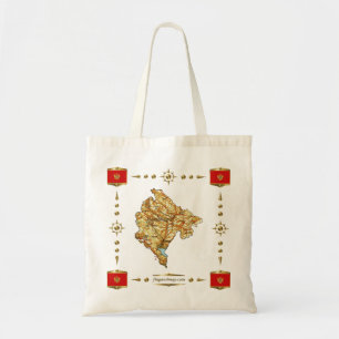 Tote Bag Montenegro Map + Flags Bag