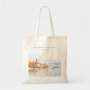 Tote Bag Montreux Suisse Paysage Aquarelle Mariage