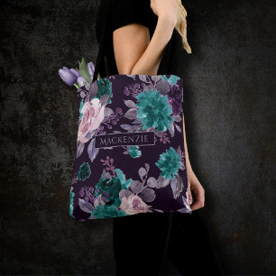 Tote Bag Moody Boho Eggplant foncé pourpre et Turquoise p