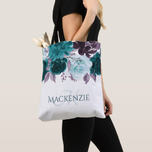 Tote Bag Moody Boho   Garland turquoise et violet Floral Pe
