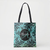Tote Bag Moody Floral noir sur Monogramme Turquoise (Devant)