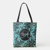 Tote Bag Moody Floral noir sur Monogramme Turquoise (Dos)
