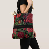Tote Bag Moody Florals Noir & Bourgogne Monogramme (De près)