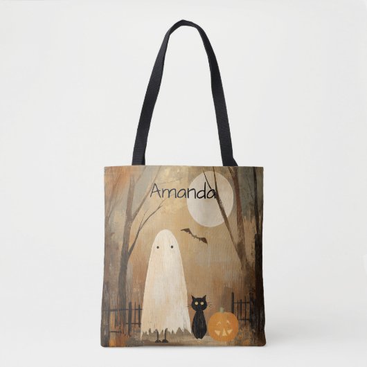 Tote Bag Moody Ghost & Chat noir Halloween Vintage (Devant)