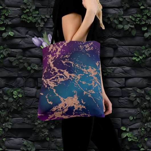 Tote Bag Moody Luxe Marble | Profond violet et Turquoise or