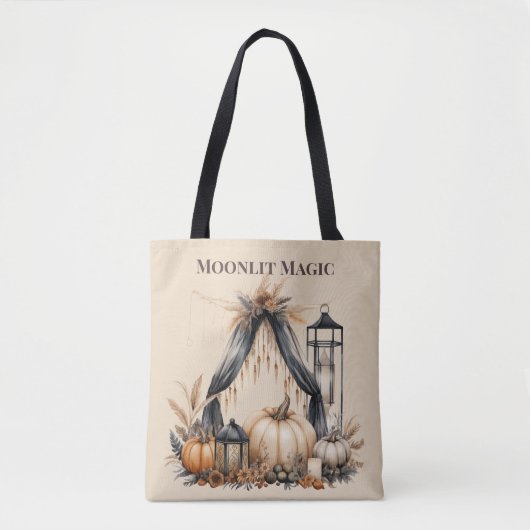 Tote Bag Moonlit Magic Boho Crâne & Citrouille - Sorcière d (Devant)