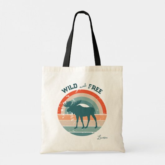 Tote Bag Moose Silhouette Retro Rainbow Wild Libre (Dos)