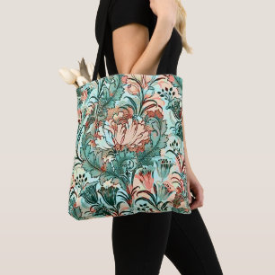 Tote Bag Morris Inspiré Tulipes, Peonies, Acanthus Green