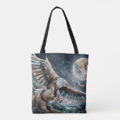 Tote Bag Mosaic Ai Art | Ours Brown et Pleine lune d'aigle (Dos)