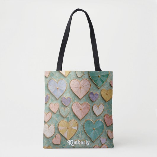 Tote Bag Mosaic Love : Coeurs Pastel (Devant)