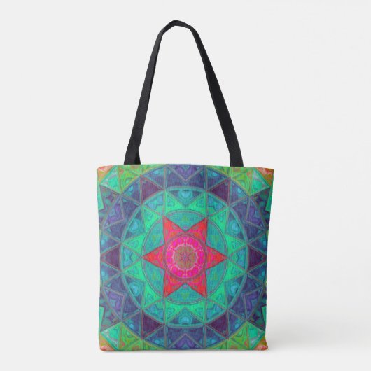Tote Bag Mosaic Mandala bleu vert et rouge (Dos)
