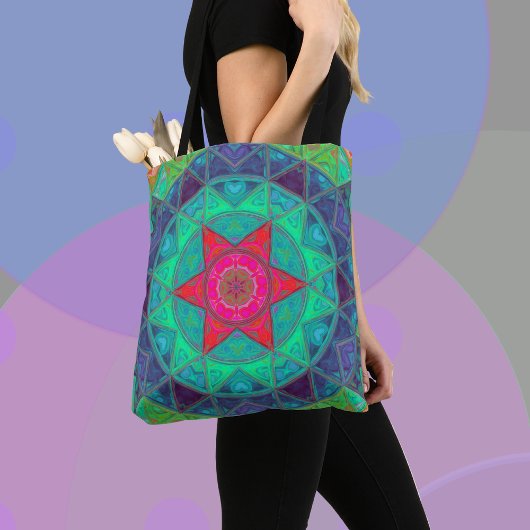 Tote Bag Mosaic Mandala bleu vert et rouge