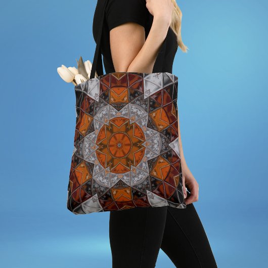 Tote Bag Mosaic Mandala Fleur orange blanc et noir