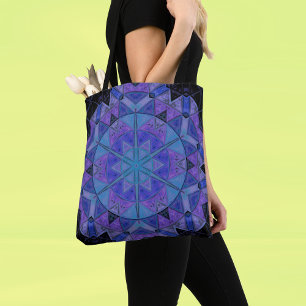 Tote Bag Mosaic Mandala Flower bleu et violet