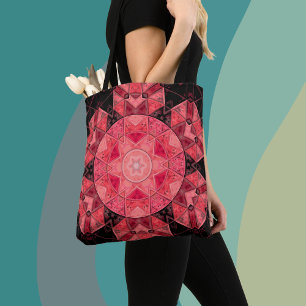 Tote Bag Mosaic Mandala Flower rose et noir