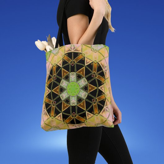 Tote Bag Mosaic Mandala Flower vert jaune et noir