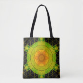 Tote Bag Mosaic Mandala Flower vert orange et noir (Devant)