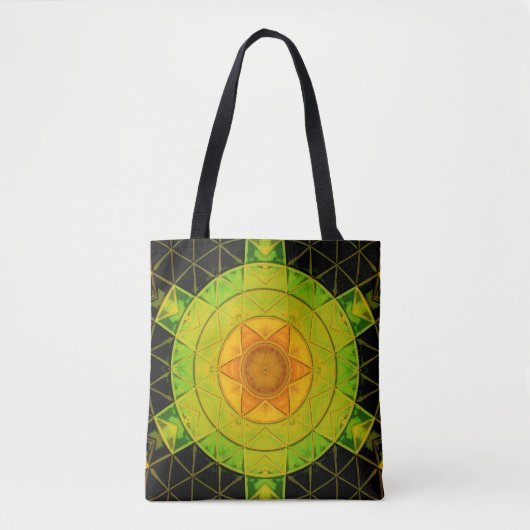 Tote Bag Mosaic Mandala Flower vert orange et noir (Devant)
