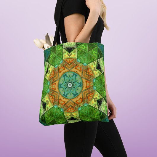 Tote Bag Mosaic Mandala Orange et vert