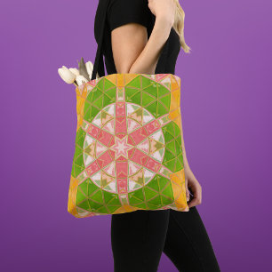 Tote Bag Mosaic Mandala Orange vert et rose