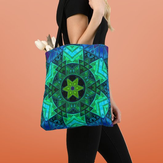 Tote Bag Mosaic Mandala Vert et Bleu