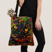 Tote Bag Mosaïque colorée Chat Art Prin (De près)