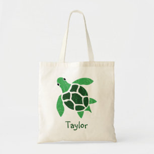 Tote Bag Mosaïque de tortue de mer de vert de jade avec le