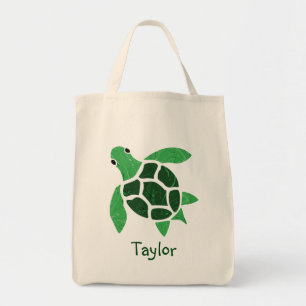 Tote Bag Mosaïque Jade Green Sea Turtle avec nom