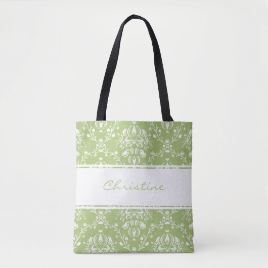 Tote Bag Moss Green Damask (Devant)
