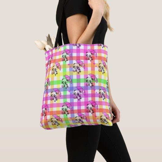 Tote Bag Motif à carreaux arc-en-ciel (De près)