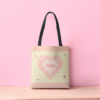 Tote Bag Motif à carreaux de cœur rose pour la Saint-Valent