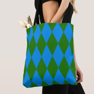 Tote Bag Motif à carreaux Harlequin bleu vert