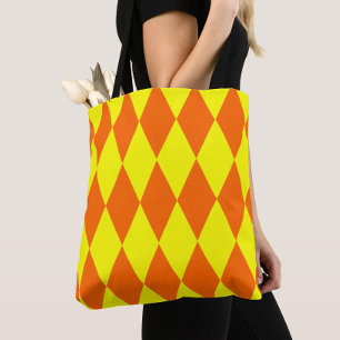 Tote Bag Motif à carreaux Harlequin jaune orange