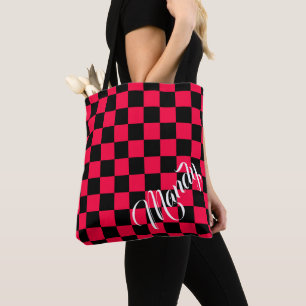Tote Bag Motif à carreaux noir et rose américain