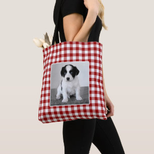 Tote Bag Motif à carreaux rouge et blanc avec photo personn
